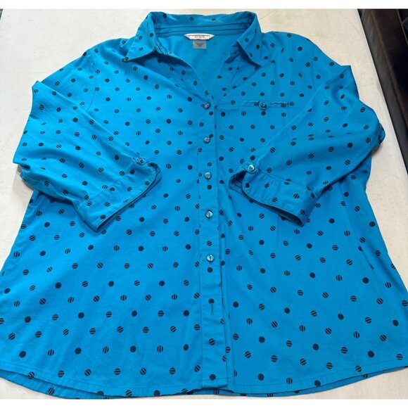 Allison Daley Women Blue Polka Dot Button-Down Blouse Women's Size 14W (READ) - Picture 4 of 16